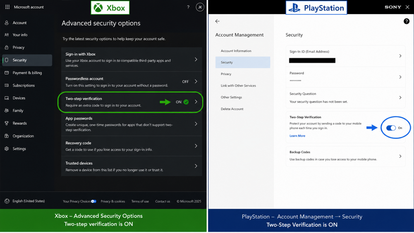 Enabling 2FA on Xbox and PlayStation accounts